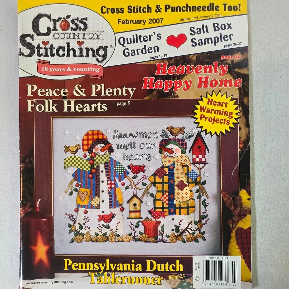 Cross Country Stitching Feb 2007 Cross Stitch Patterns Primitive Folk Art OOP